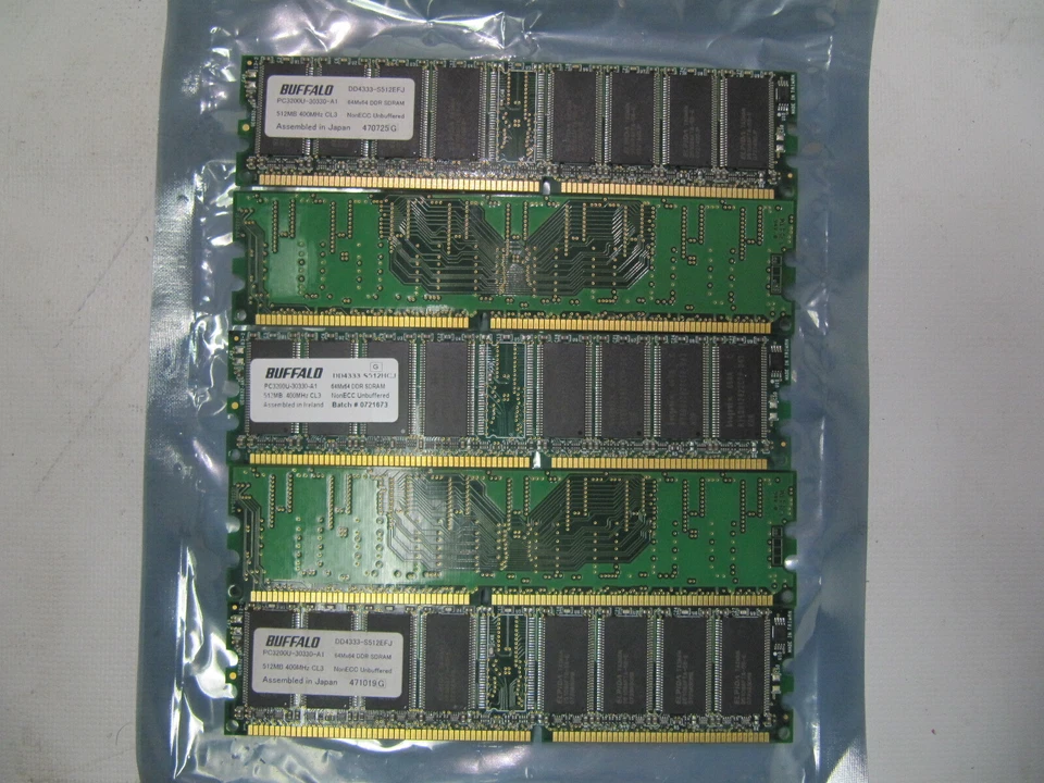 (LOT OF 5) Buffalo DDR1 RAM 512MB PC-3200 400MHz DD4333-S512MDJ - Image 4 of 4