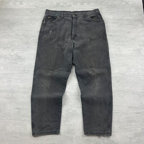 Vintage 90s HIS Jeans Size 38x29 Black Dark Wash Straight Leg Pants Baggy Skater