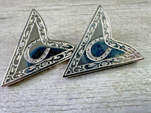 Unbranded Pair Silver Horseshoe Floral Country Western Shirt Blouse Collar Tips