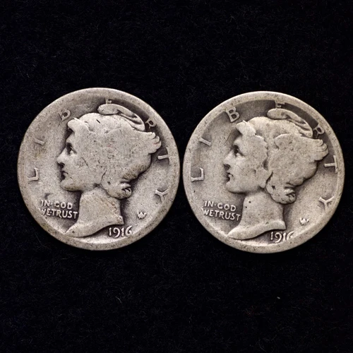 1916 AND 1916-S (2 PIECE LOT) Mercury Silver Dime AG / ABOUT GOOD FREE SHIPPING