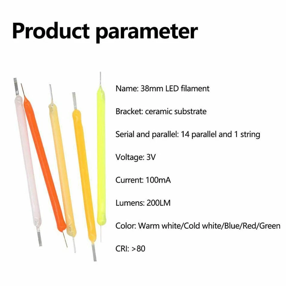 10/20/30pcs 3V LED Filament Lamp Lights 38mm For Edison Bulbs Home DIY Light USA - Image 4 of 4