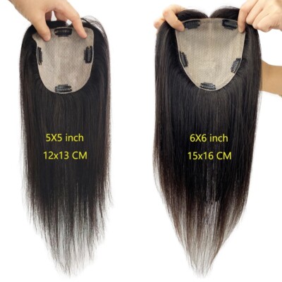 Skin Base Human Hair Topper for Women Silk Top Toupee Hair Piece Natural Black
