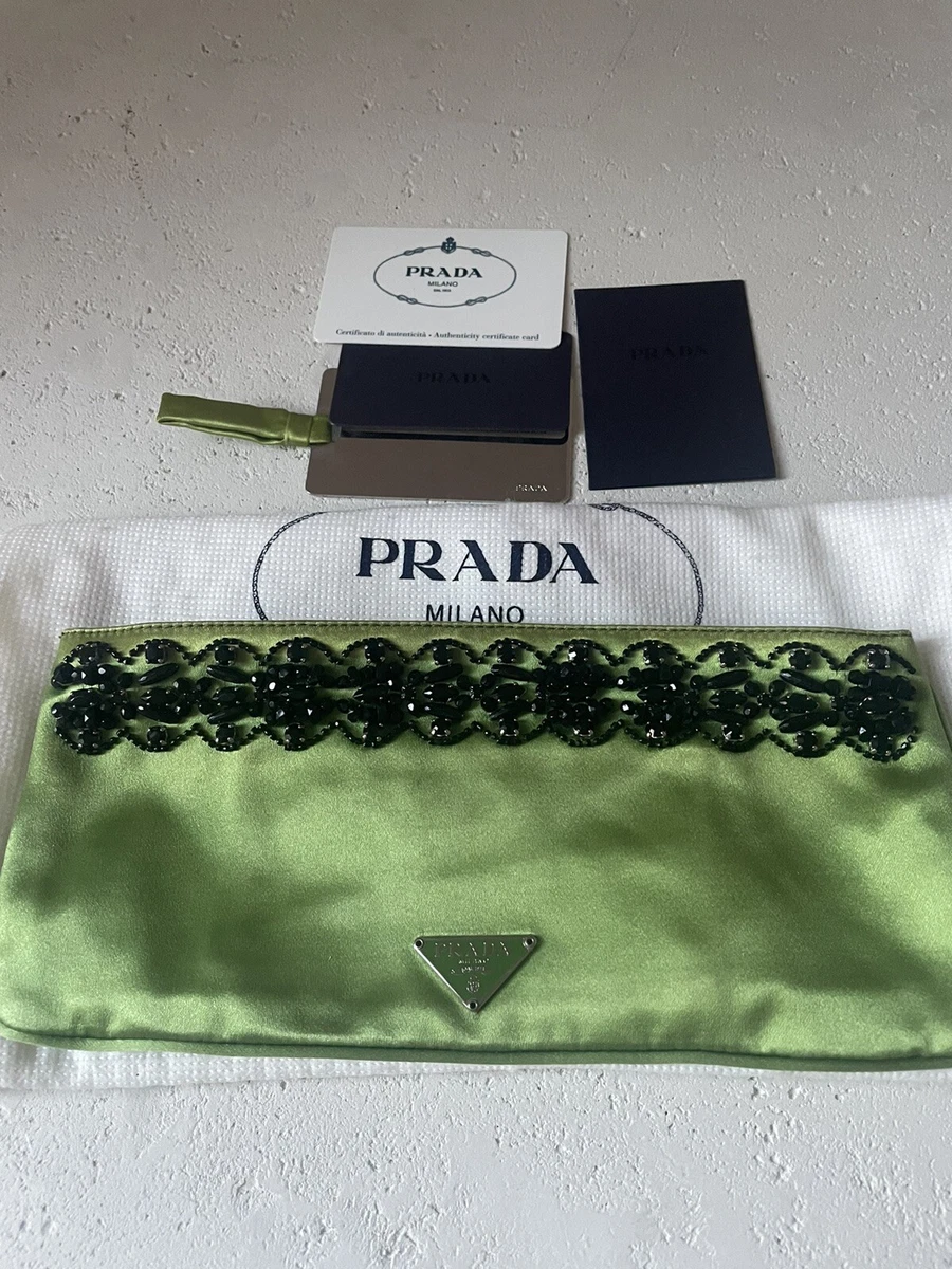 Prada Silk Clutch Green Authentic