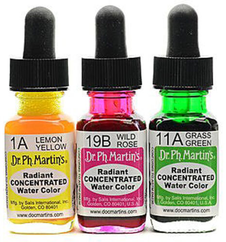 Dr Ph Martin's Radiant Concentrated Watercolours Inks - Individual 1/2oz Bottles - Picture 1 of 19