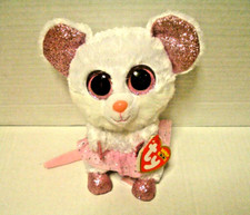 TY SILK BEANIE BOOS BALLERINA MOUSE NINA 6" WHITE/PINK PLUSH STUFFED ANIMAL NWT