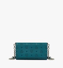 NWT NEW MCM Black or teal Aren Multifunction Chain Wallet In Monogram Leather