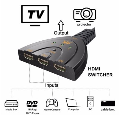 Switch HDMI FULL HD 4K 3 IN 1 OUT Umschalter 3 Geräte Auf 1 Einem Monitor