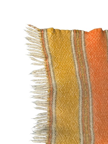Faribault 100% Wool Lap Throw Blanket Yellow & Orange Stripes Fringe 37 x 31 - Picture 2 of 4