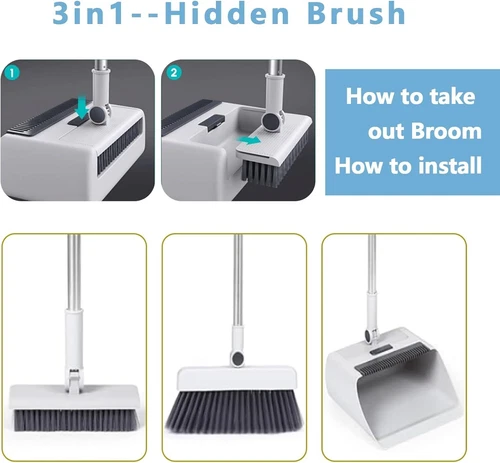 Combo 3-In-1 Broom and Dustpan Set Lightweight Upright Lobby Broom and Dust Pan - Picture 7 of 10