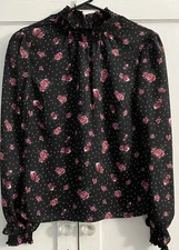 H&M Divided Women’s Black With Roses Blouse NWT Size 0