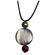 Handcrafted Mother of Pearl Crystal Bead Pendant Statement 18" Cord Necklace