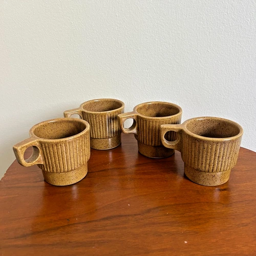 Monmouth Pottery Mojave Brown Stoneware Coffee Mugs USA Vintage  Lot of 4 MCM