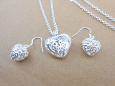 925 Silver Cute Tiny Heart Dangle Earrings  Necklace For Women Jewelry Set