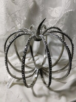 Hallow Home RHINESTONE SILVER PUMPKIN Cut-out Metal GLAM 9'' Fall Thanksgiving 