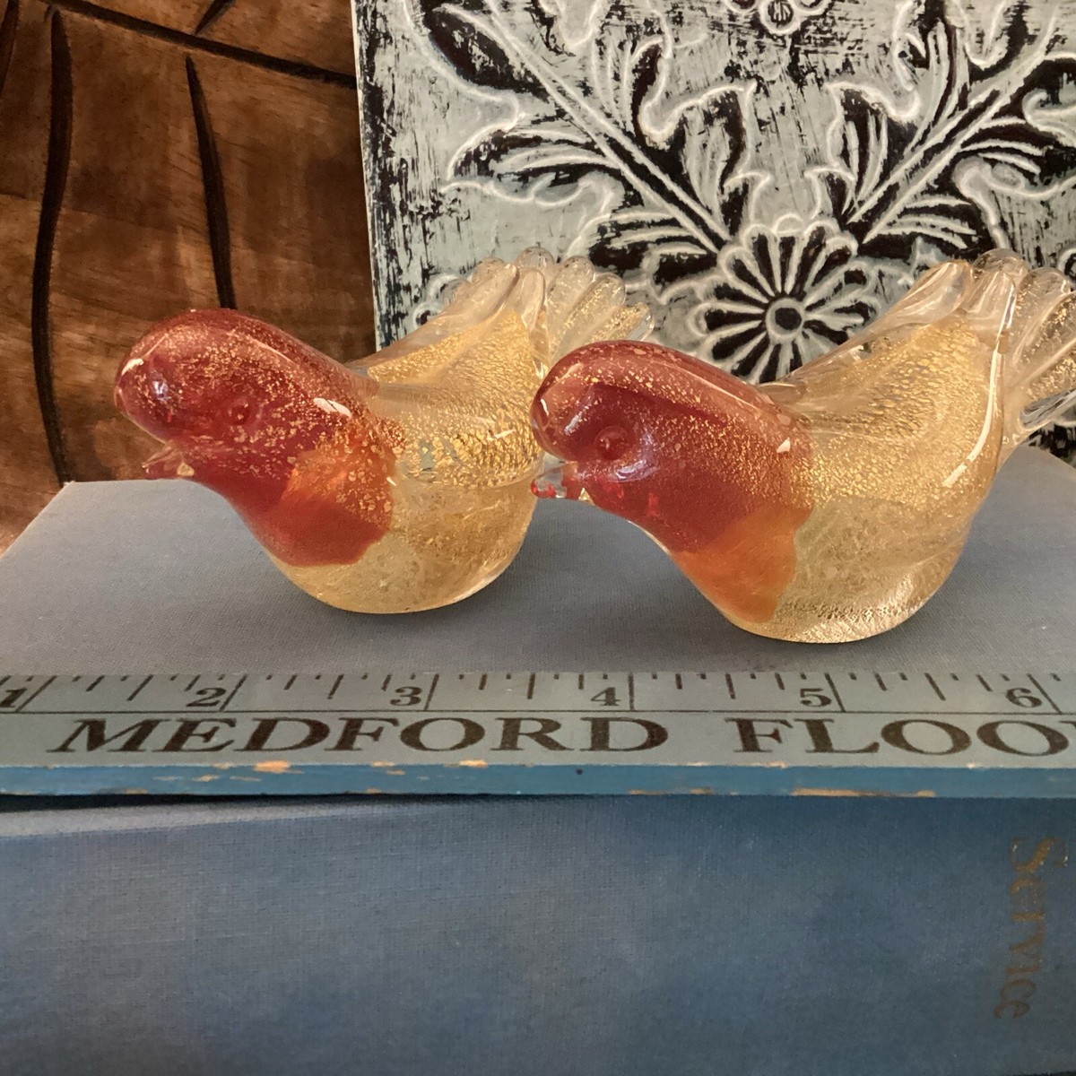 Rare Vintage Murano Glass Archimede Seguso Gold Flecked Birds