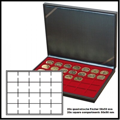 LINDNER 2364-2722E Nera M Coin Case Dark Red For 20x Quadrum Coin Capsules