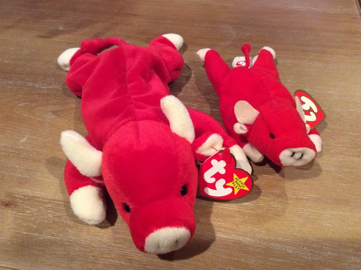 Ty 赤い牛 ビーニーベイビーズ　Snort RARE! Original Ty Beanie 1995 & Teenie Baby 1996 SNORT The