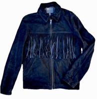 ASOS S Black Fringe Country Western Nashville Boho Leather Suede Jacket Coat