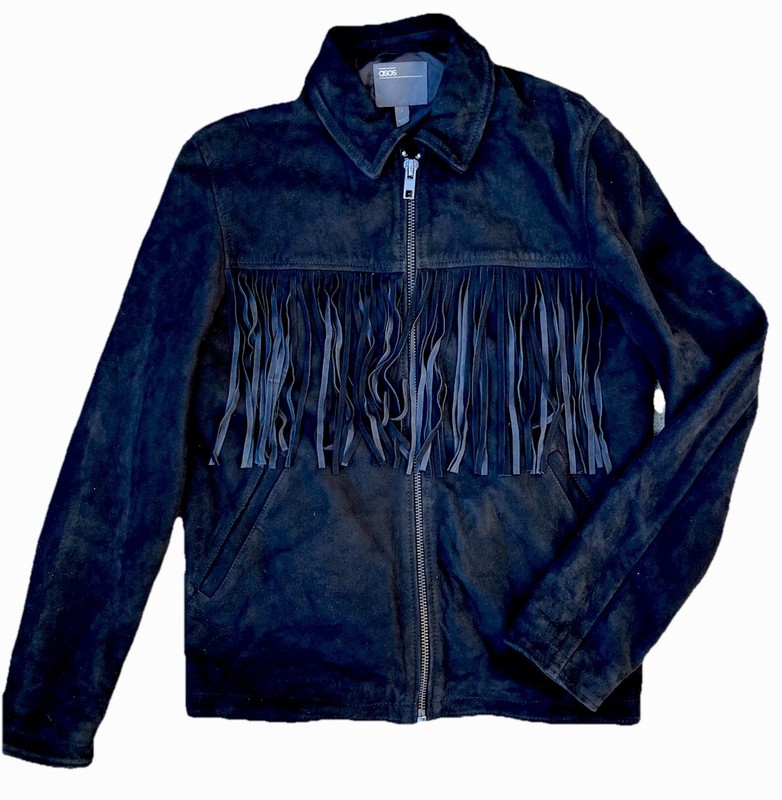 ASOS S Black Fringe Country Western Nashville Boho Leather Suede Jacket Coat