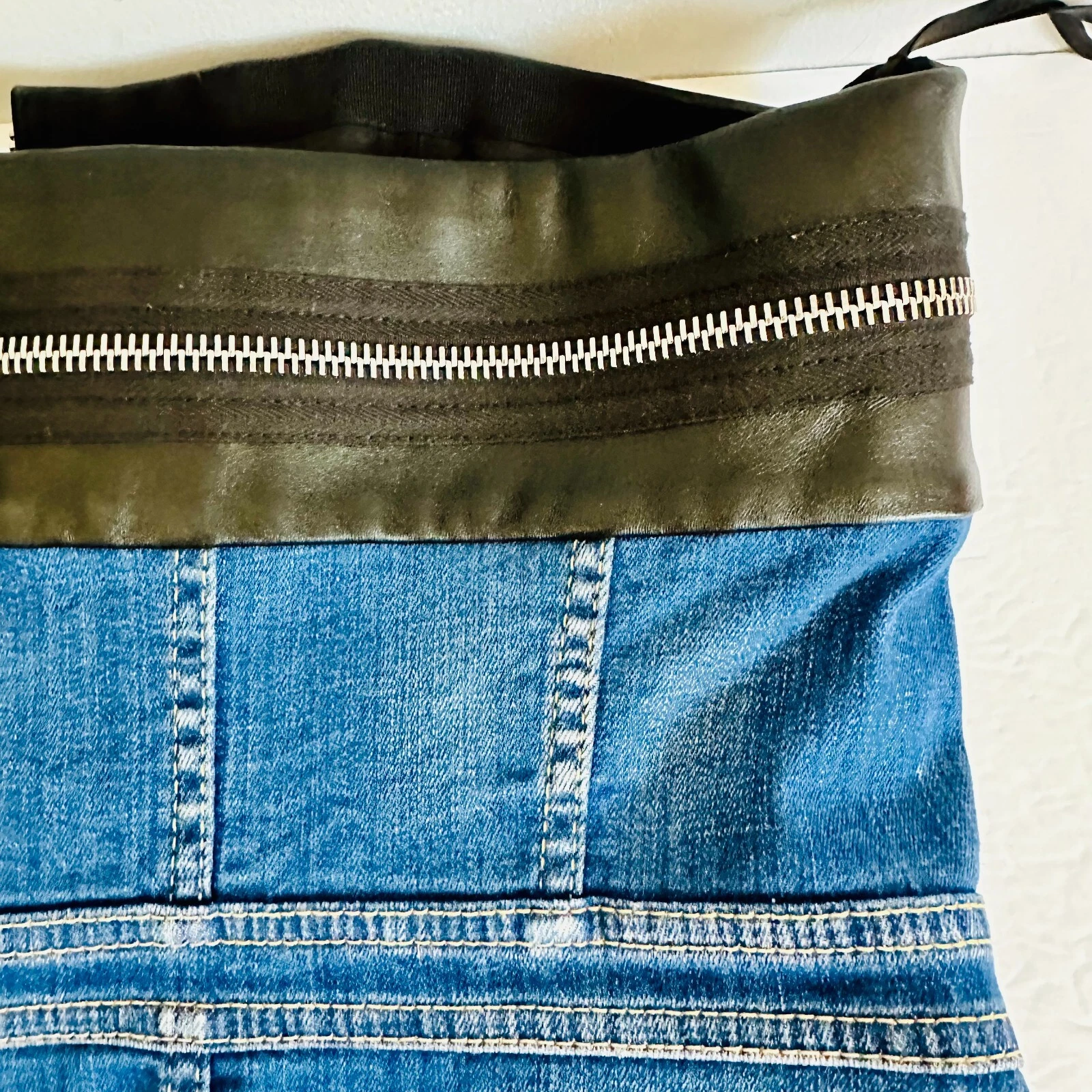 DSQUARED2 ABITO BODYCON ROSSO E NERO A QUADRI PELLE DENIM FULL ZIP 44 8 ITALIA