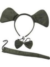 Adult Grey Elephant Kit - Includes Ears, Bow tie, Tail