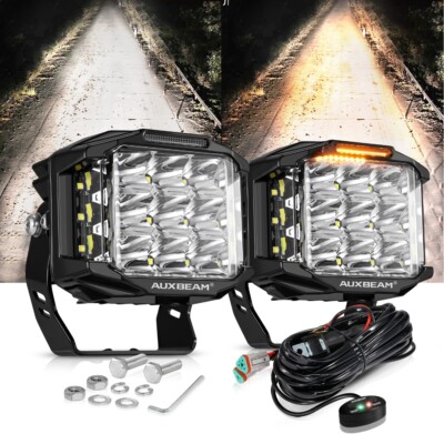 AUXBEAM 5'' Side Shooter LED Cube Pods Work Light Bar Driving Fog Lights Lamp DRL