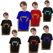 Boys T-shirt Exercise Tops Crew Neck Top Short Sleeve Sweatshirt Gym Sportwear