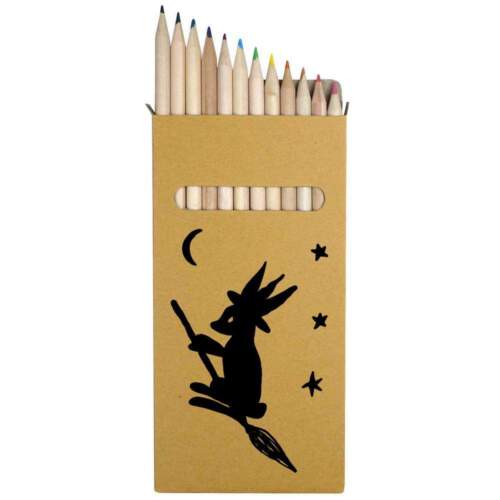 12 x 'Rabbit witch on a broomstick ' Long Colour Pencils (PE00054227) - Afbeelding 1 van 2