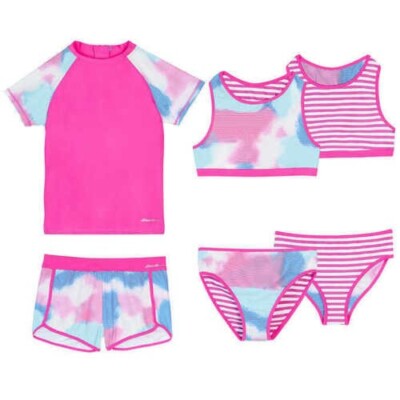 Eddie Bauer Youth Girls 4-piece Reversible Swim Suit Set - Size: Large (14/16)