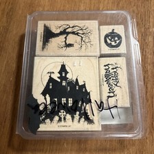 Stampin Up House of Haunts Halloween Rubber Stamp Set Tree Pumpkin Jackolantern