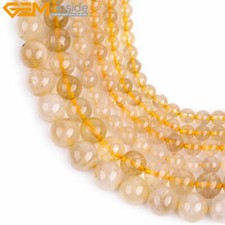 Round Natural Yellow Rutilated Quartz Gemstone Bead For Jewelry Making Strand15"