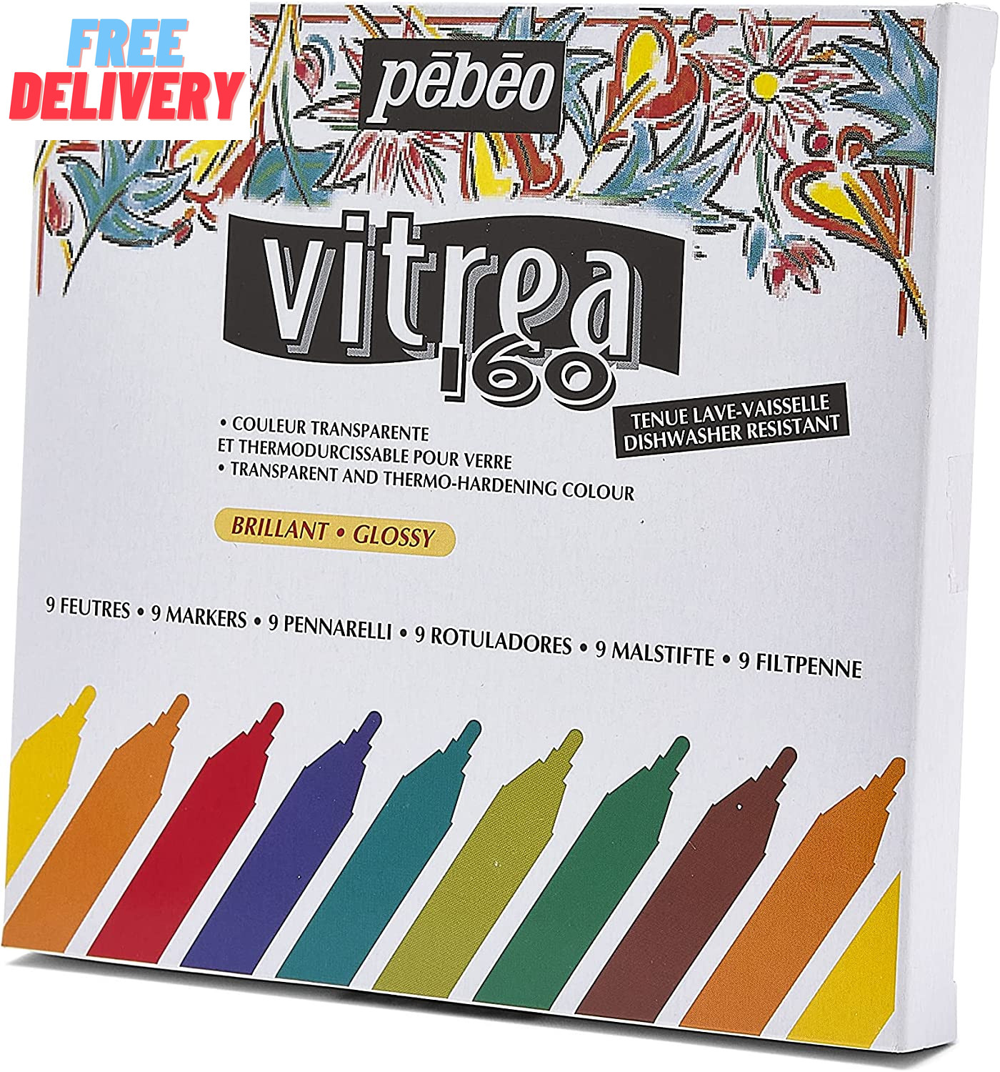 Vitrea 160 Assorted Glossy Glass Paint Markers - Set of 9 Assorted Colors, DIY A