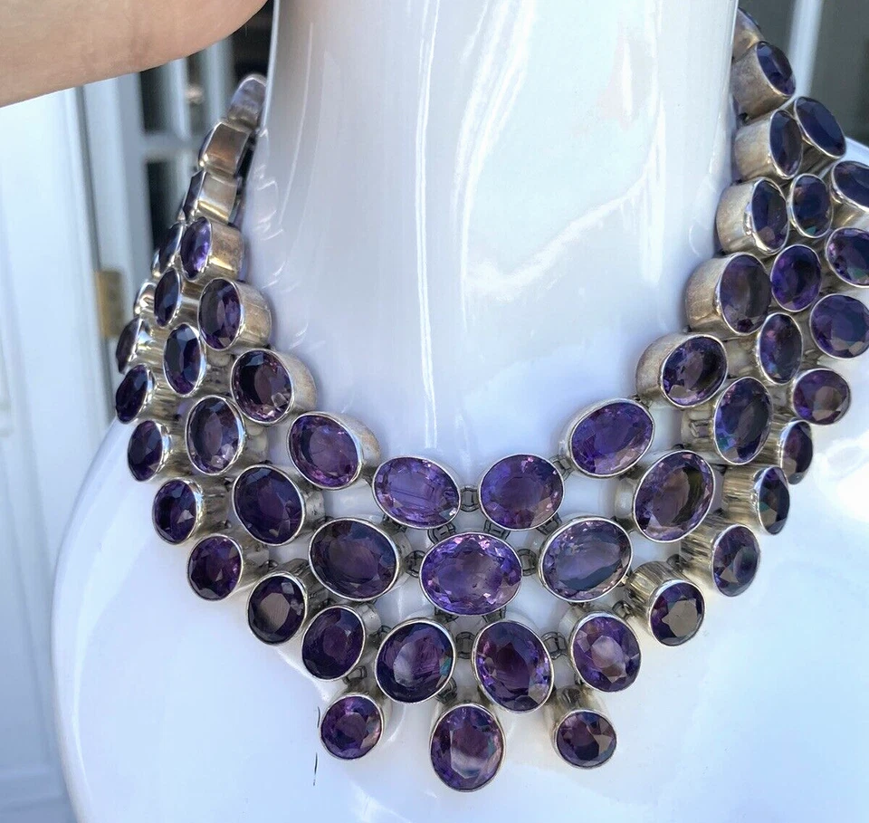 Estate Amethyst / Sterling 925 Silver Necklace 400+Cts Am PRICE REDUCED - Image 2 of 4
