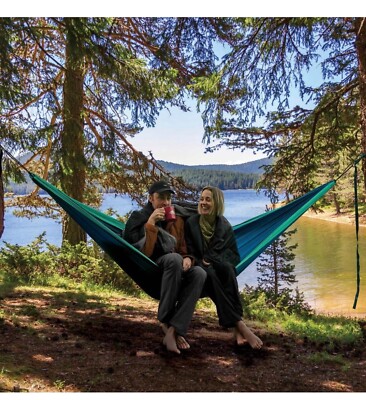 Hamac 2 Places Cascade Mountain Tech - Double, En Nylon Bleu, Pour Voyage Et Camping - Neuf