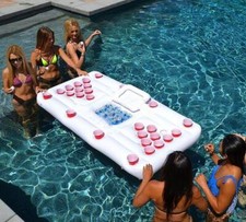 Water Party Air Mattress Ice Bucket Cooler Cup Holder Inflatable Beer Pong Tabl