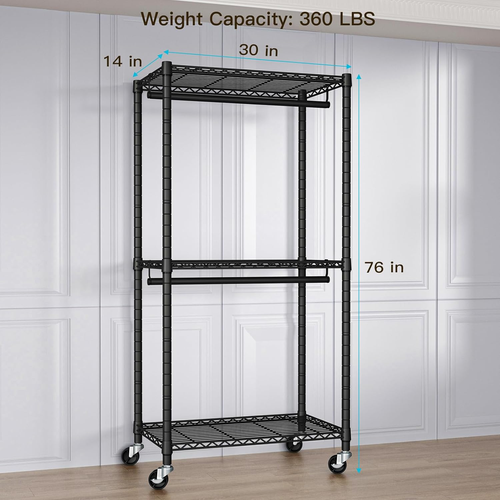 Heavy-Duty Portable Closet, 30"W X 14"D X 76"H, Black, Carbon Steel - Picture 6 of 7