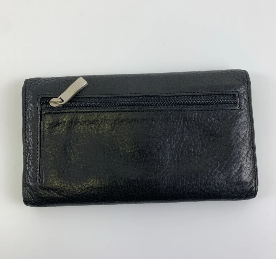 Cartera de chequera Osgoode Marley negra de cuero suave con solapa a presión larga ranura para bolígrafo ID Foto 2 de 4