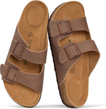 100 Genuine Leather Mens Sandals - Memory Foam Insole Cork Footbed Slides for