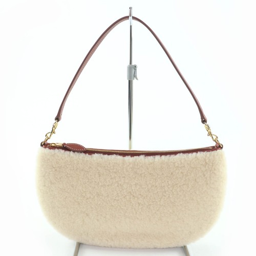 Excellent Loro Piana Shoulder Bag Leather 2-way mini bag pouch Ivory brown