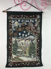 Vintage Christmas Tapestry Susan Winget Art Embroidered Santa Wall Hanging BN27