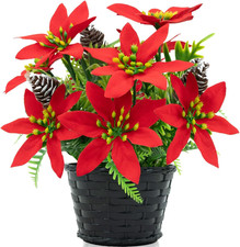 Christmas Poinsettias Potted Plants Artificial Poinsettia Mini Red