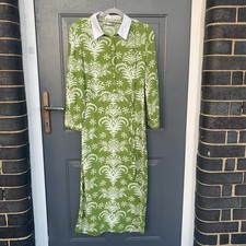 Maxi abito primaverile Zara verde bianco floreale con bottoni e cintura taglia small