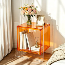 Clear Acrylic Bedside Nightstand with Storage Shelf Lucite Occasional Sofa Table