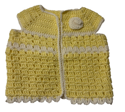 Handmade New Crochet Infant Yellow and White Vest Or Dress With Flower 9-12 Mos