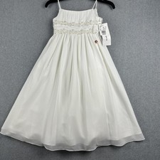 David's Bridal Flower Girl Dress Girls 6 White Tea Length Spaghetti Strap NWT