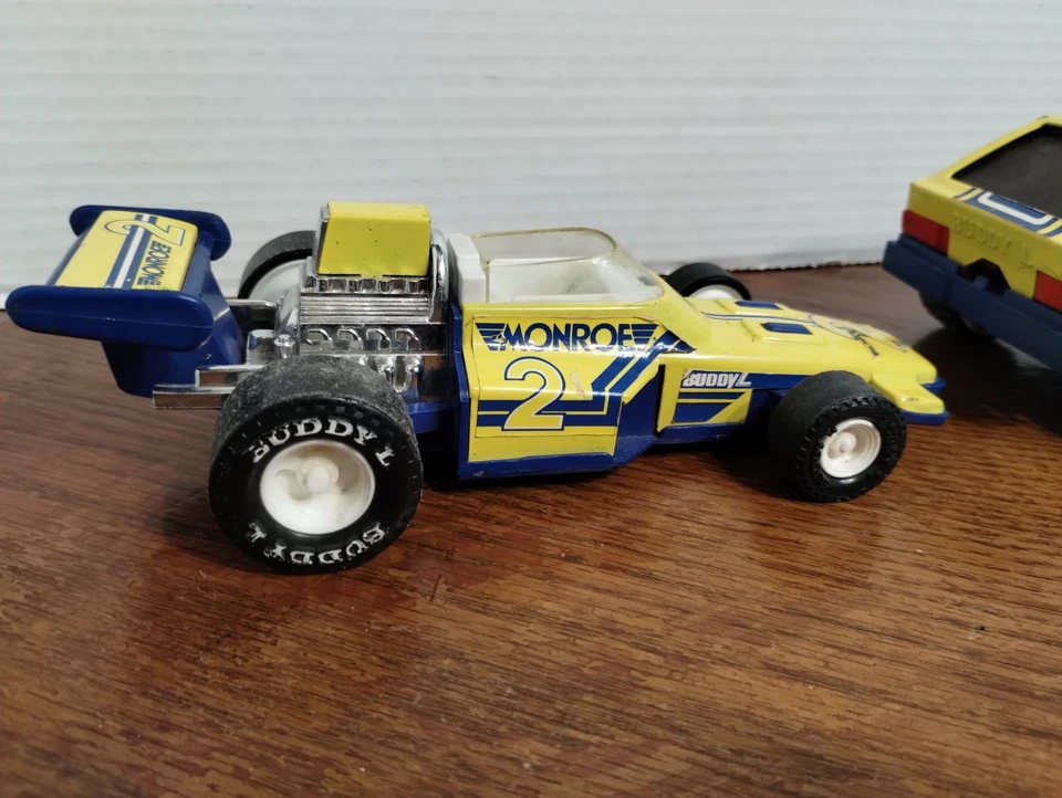Buddy L Acero Prensado Monroe Big Bud Stock Car con Coche de Carreras 2 De Colección 1979 Raro Foto 3 de 4