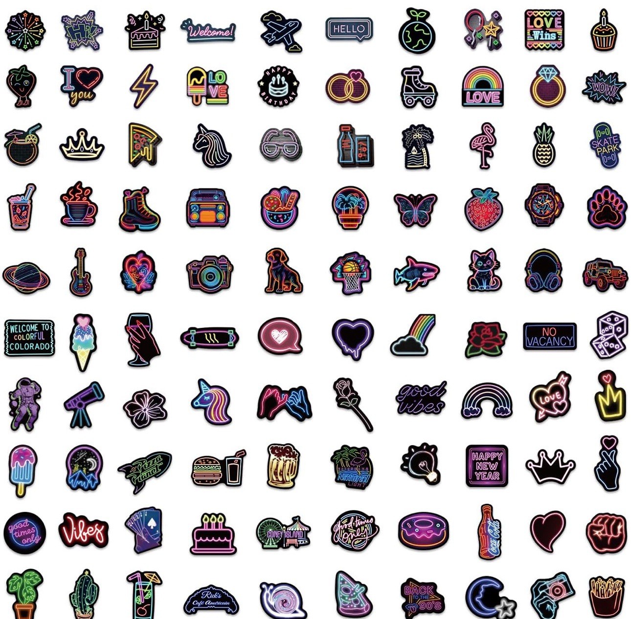 30Pcs Random Cool Neon Waterproof Vinyl Stickers for Kids Adults Teens