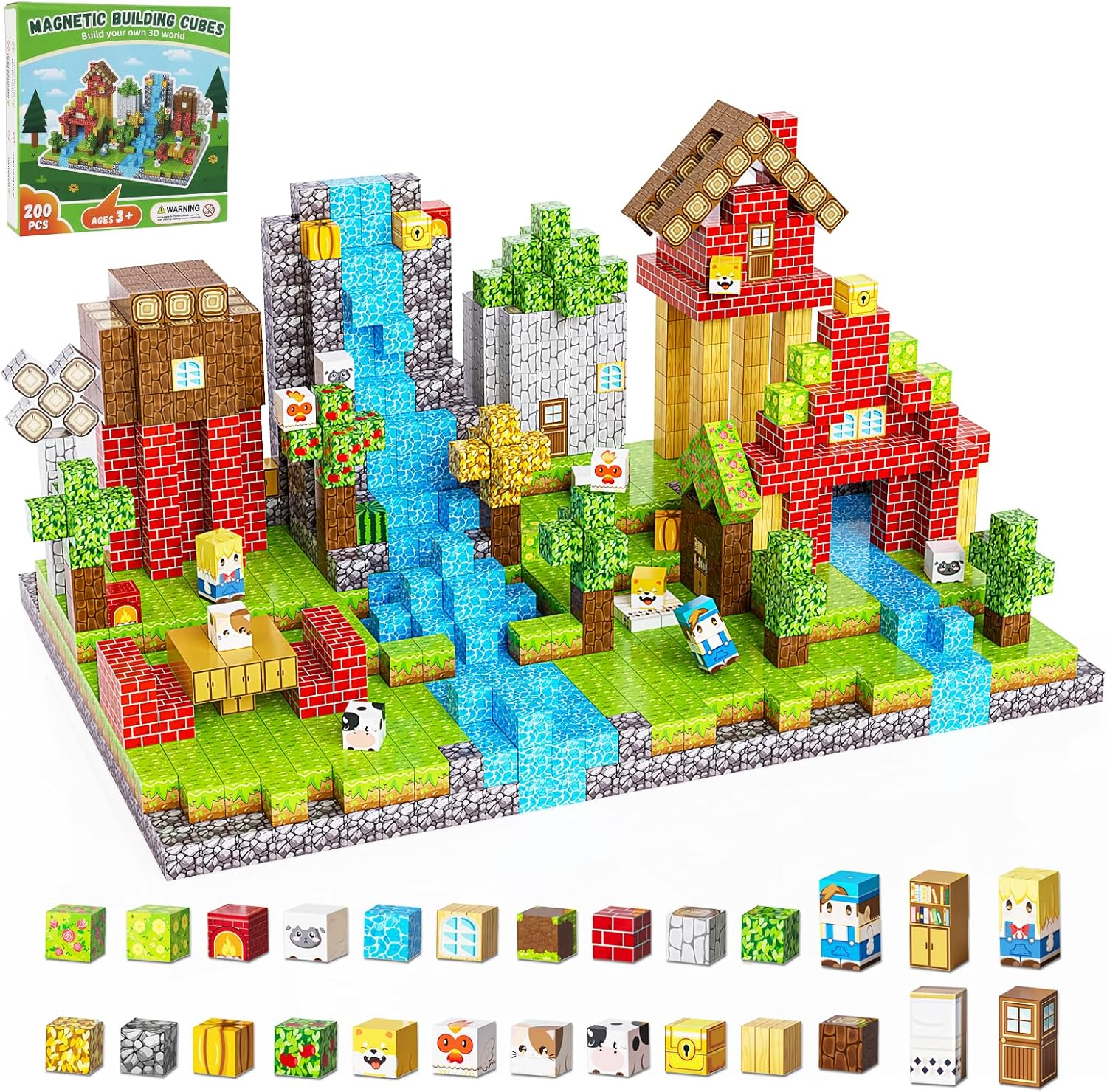 200PCS Magnetic Building Blocks Set, Magnetic Tiles Kids Build Cubes STEM Game T