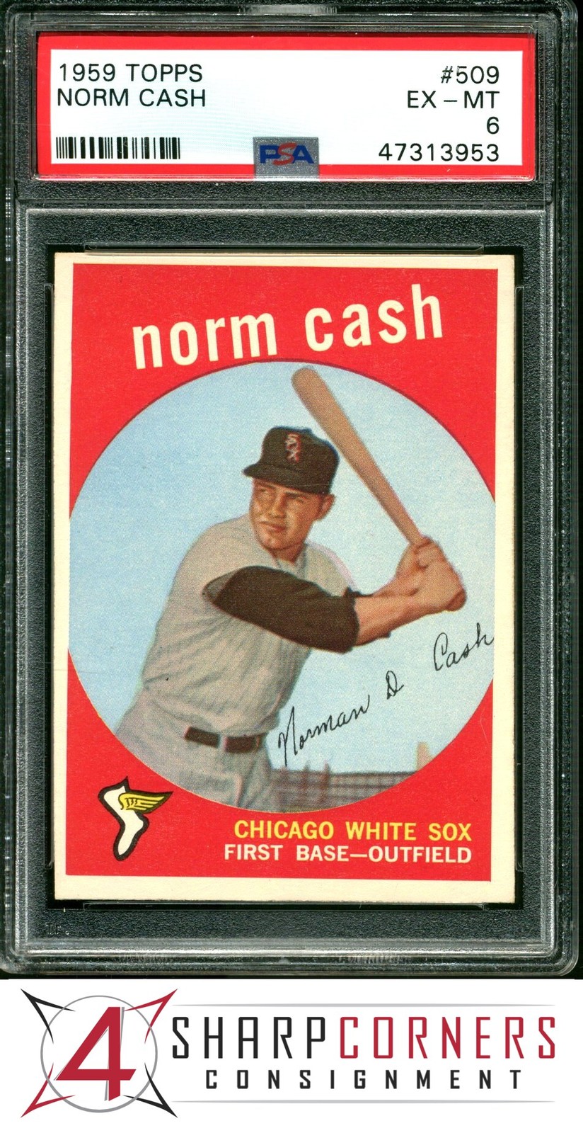 1959 TOPPS #509 NORM CASH RC WHITE SOX PSA 6