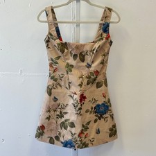 Pretty Little Thing Floral Corset Mini Dress Beige Rose Butterfly Print US 2